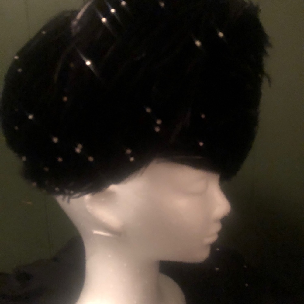Jack McConnell vintage feather hat with rhinestones